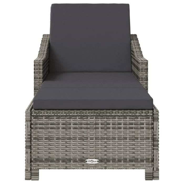 fhe - sièges de jardin - chaise longue avec coussin gris foncé résine tressée gris - yosoo - dx1344