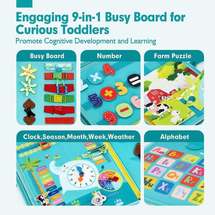 Jouets Montessori Busy Board pour 1 2 3 4 ans cadeaux garçons et filles,  planche d