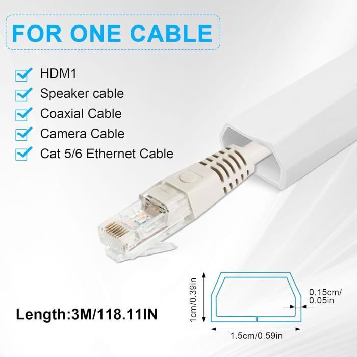 1m Mini Blanc Goulotte Passe Cable Pour Un Câble, Cache-Câbles Auto