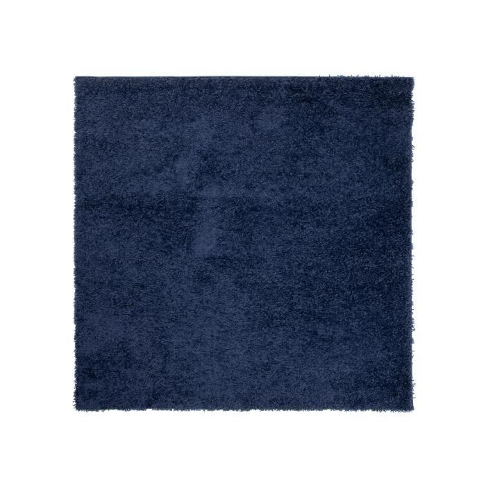 TAPISO Tapis Salon Shaggy Carré Poil Long ESSENCE Bleu Marine Uni Polypropylène Intérieur 200x200 - Maison