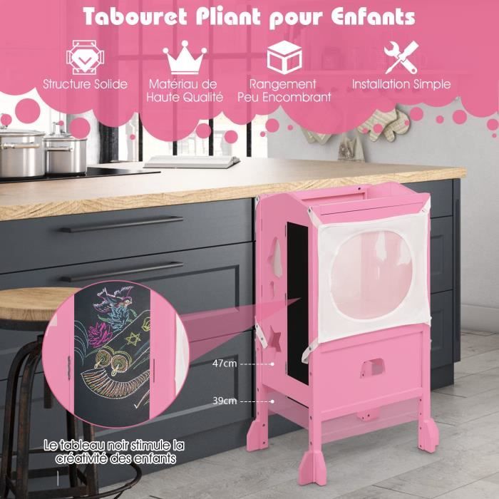 Tour D'Apprentissage Enfant DREAMADE - Pliable Et Réglable - Pour Enfants 18 Mois Et Plus - Capacité 60 Kg