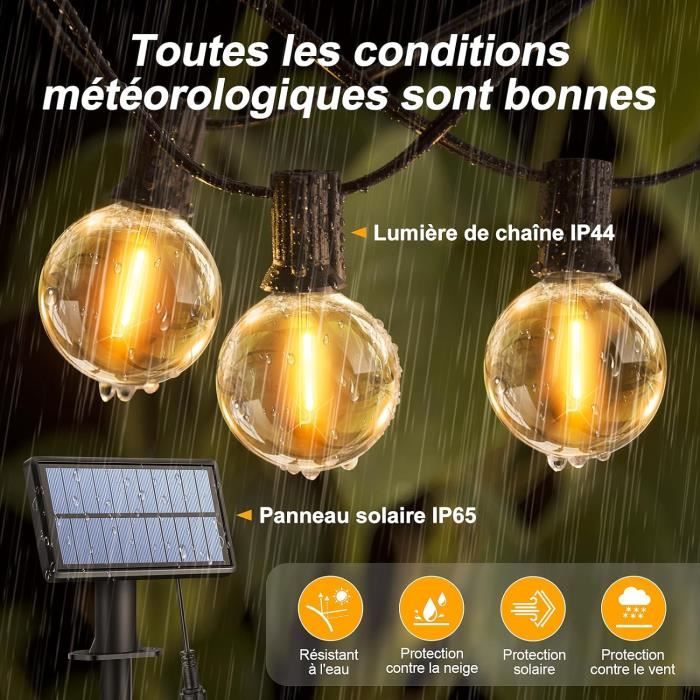 Guirlande Solaire Extérieur 15m FGRYB - 20+1 Ampoules, Télécommande, 8 Modes, IP44 - Pour Jardin, Terrasse, Mariage