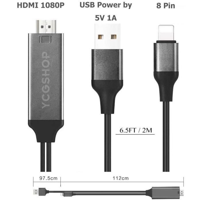 Lightning vers Câble Adaptateur HDMI Adaptateur AV Numérique pour iPhone  X-8-7-6 iPad Air-mini-Pro HDTV 1080p~CC8464 - Cdiscount TV Son Photo