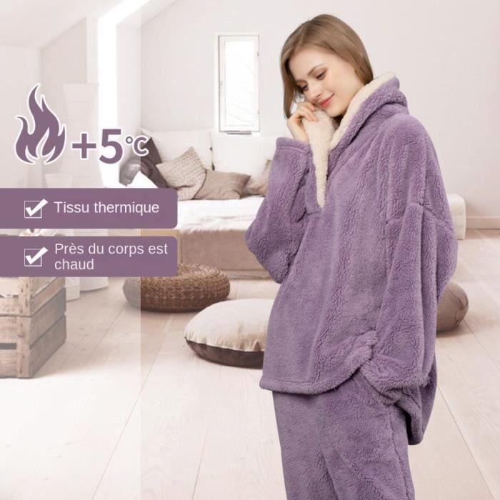 Pyjama Polaire Femme 2 Pièces - Ensemble Haut Et Pantalon - Chaud Et Doux Pour L'hiver
