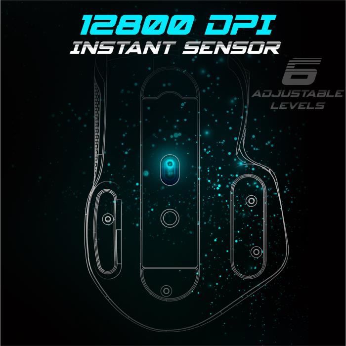 Souris USB Gaming Ambidextre RGB 12400 DPI Max - 1000Hz 8 Boutons