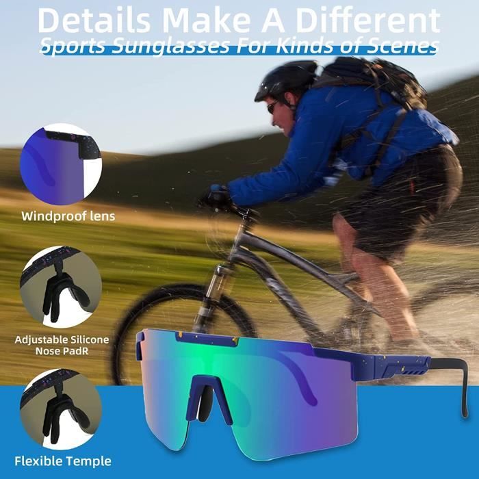 Lunettes de Soleil Polarisées,UV400 Lunette Velo Route TR90 Viper Lunettes  de Soleil Sports de Plein Air Lunettes de Vélo Homme 436