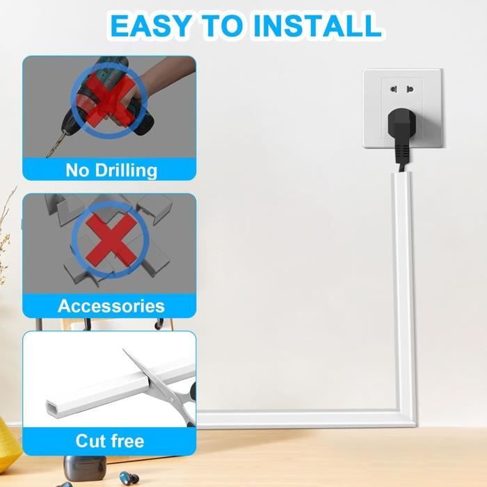 Passe Cable Mural Goulotte Cache-câbles 3m Auto-adhésive - Blanc - PVC Souple - Pour TV/bureau Cache Prise Electrique Passe Cable Mural Goulotte Cache-câbles 3m Auto-adhésive - Blanc - PVC Souple - Pour TV/bureau Cache Prise Electrique