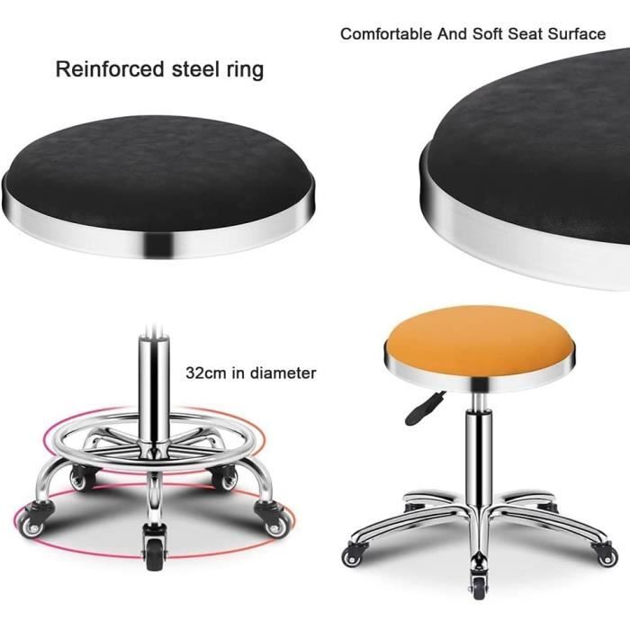 Tabouret À Roulettes/de Travail Leko Noir - Chaise - Fauteuil bureau