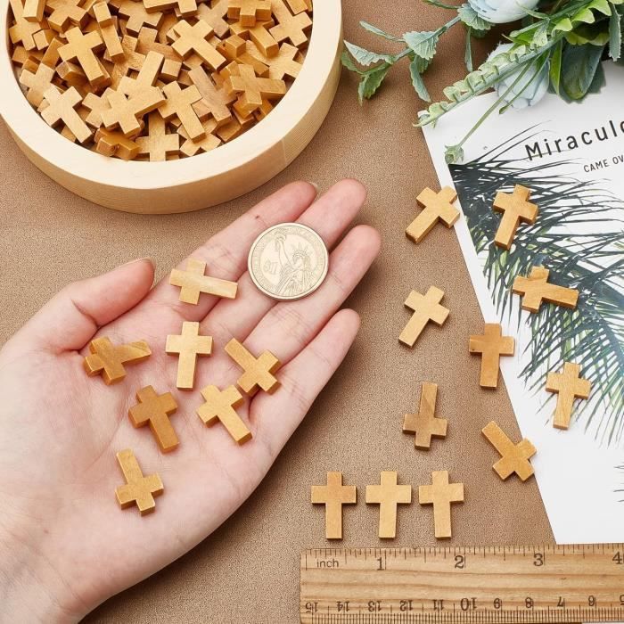 Lot De 50 Pendentifs Croix En Bois Naturel - Petites Croix Pré-percées Pour Création Bijoux, Bracelets, Porte-clés - DIY - 8