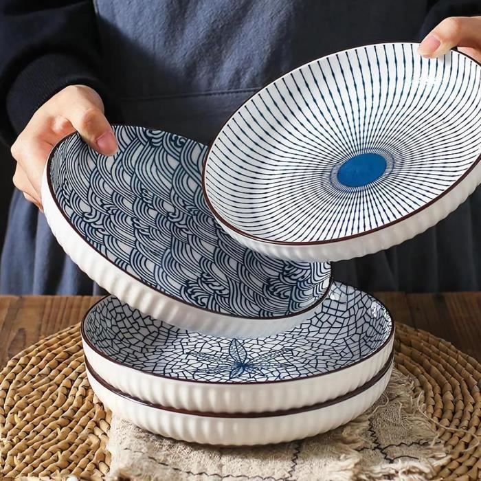 Lot De 4 Assiettes à Dessert, 20 Cm, Grandes Assiettes Creuses