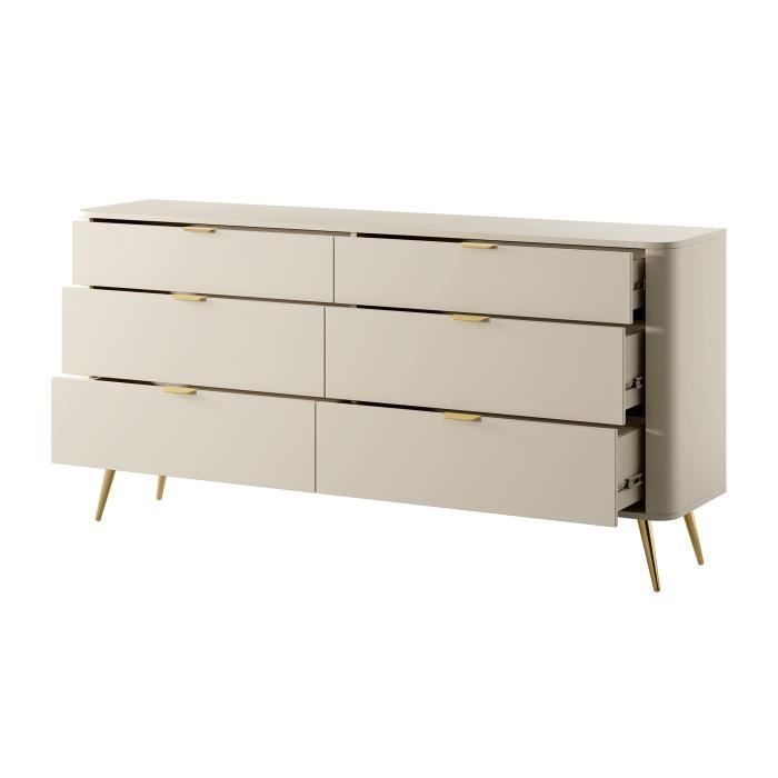Commode - SELSEY - OVAL - 6 tiroirs - Beige mat - 171,7 x 38 x 83,6 cm ...
