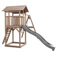 AXI Beach Tower Aire de Jeux avec Toboggan en gris, 2 Balançoires & Bac à Sable | Grande Maison enfant extérieur en marron-3