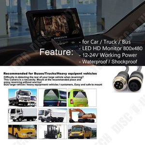 Caméra De Recul HD Étanche IP68 - Câble Aviation 15m - Vision Noc Turne 18 LED - Pour Camion, Fourgon, Bus