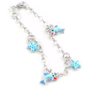 Bracelet Maille Dauphins Avec Quartz Bleu Navette - Argent 92, Occasion, Style Marin