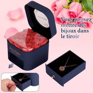 Rose éternelle Avec Collier "Je T'aime" - Cadeau Romantique Pour Femme - Fleur Préservée 3-5 Ans (Bleu)
