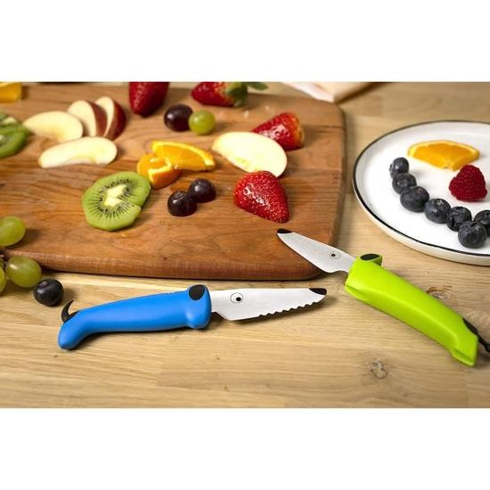 Kuhn Rikon Kinderkitchen Set, 1x Couteau chien avec lame dentelée Bleu et  1x Couteau chien vert, Couteaux pour enfants à partir de 3 ans, 2 pièces :  : Cuisine et Maison