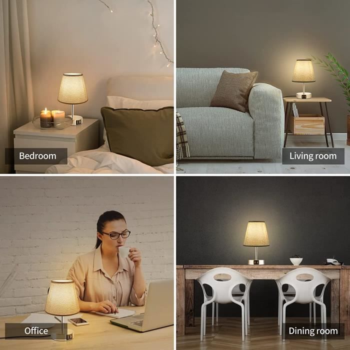 Lampe de table de chevet USB, lampe de chevet dimmable 3 niveaux
