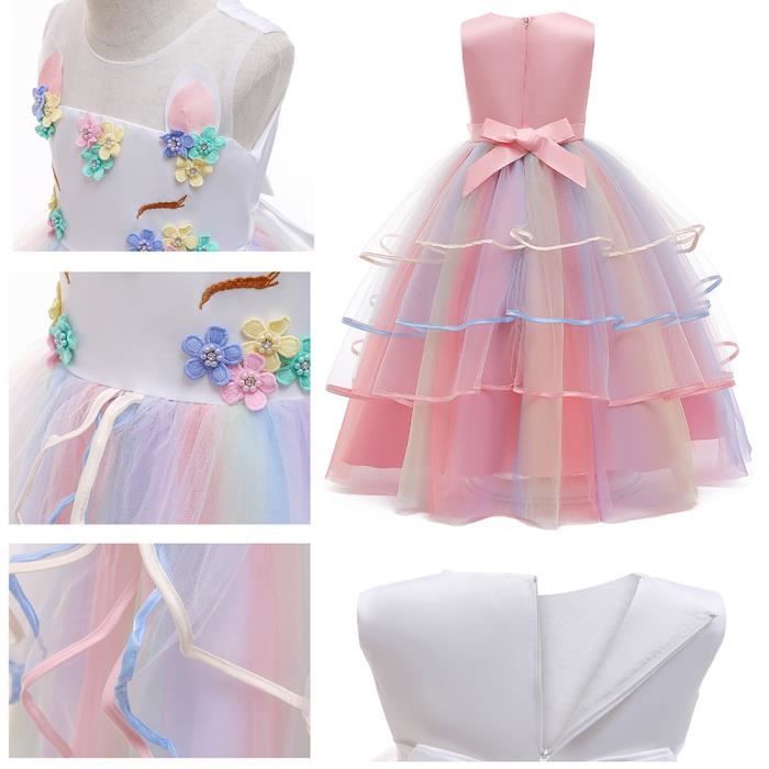Robe De Mariée Enfant Fille Sans Manches En Tulle Avec Broderie Papillon - Robe Baptême, Communion, Anniversaire Ou Soirée