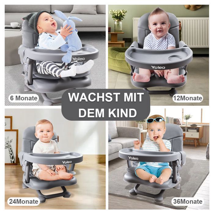 Rehausseur De Chaise Portable Pour Bébé - Sangle De Sécurité Réglable - Pliable - Pour Bébés De 6 Mois à 3 Ans - Gris