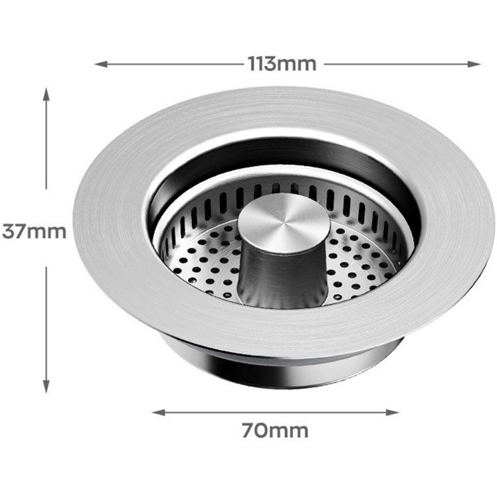 Bonde d'évier de 82 mm en acier inoxydable avec bouchon, panier de 56 à