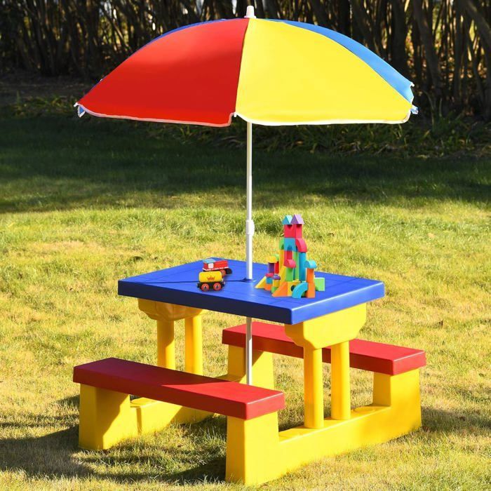 COSTWAY Table De Jeux Sable Et Eau 2 En 1 Pour Enfants - 18 Accessoires + Emplacement Parasol - Intérieur Extérieur