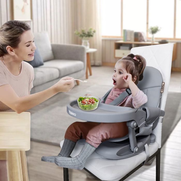Rehausseur De Chaise Bébé Pliable Avec Ceinture - Hauteur Réglable - Pour Enfant 6 à 36 Mois - Portable, Jaune