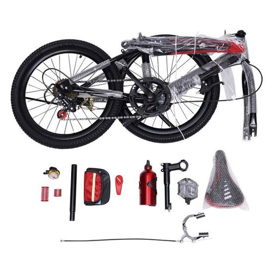 Vélo De Montagne 20 Pouces Rouge – 7 Vitesses, Cadre Acier, Pour Enfants (1.3–1.5m), Avec Garde-boue, Sac, Porte-bidon Et Boussole