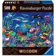 Puzzle en bois Monde marin coloré 500 pièces robustes et naturelles dont 40 figurines en bois (whimsies), Qualité premium - Pour enf-0