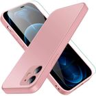 CHICHENG Coque iPhone 11, Luxe Doux Silicone Liquide Antichoc Protection Téléphone Case Cover, Mat Verre Trempé Couverture ArrRose