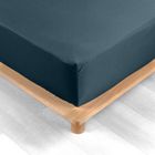 DOUCEUR D'INTERIEUR Drap housse - Percale - 180x200 cm - 100% coton - Bonnet 30 cm - Bleu nuit