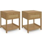 IDMARKET Lot de 2 tables de chevet HANAE vintage 1 tiroir avec tablette effet naturel cannage