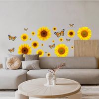 Stickers muraux en grappe de tournesol,Stickers Plante,Sticker mural fleur de jardin jaune pour chambre salon pépinière cuisine TV