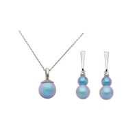Parures ensemble bijoux Argent rhodié et perles Soft blue Swarovski collier et boucles d'oreilles assorties