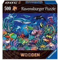 Puzzle en bois Monde marin coloré 500 pièces robustes et naturelles dont 40 figurines en bois (whimsies), Qualité premium - Pour enf