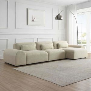 CANAPÉ FIXE Canapé d'angle réversible en tissu beige - BURHANO - contemporain - confortable et modulable