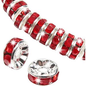 Perles TOAOB 100pcs Perles Rondelles Perles D'espacement Perles Intercalaires en Métal 8mm Rouge avec Strass pour Fabrication de.[Z1832]