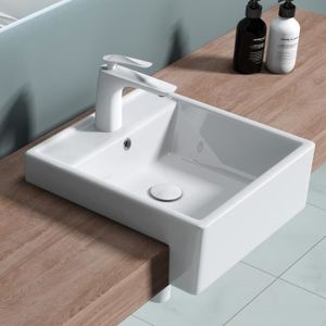 LAVABO - VASQUE Sogood Lavabo à encastrer blanc 41x41x15cm vasque en céramique lave mains carrée de qualité pour salle de bain Meissen202-410
