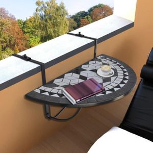 TABLE DE JARDIN  Fydun Table suspendue de balcon Noir et blanc Mosaïque 112255