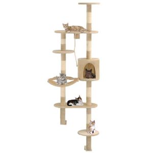 Tectake Arbre A Chat 240 Cm A 260 Cm Hansi Griffoir Avec 2 Hamacs 2 Cabanes Gris Blanc Cdiscount Animalerie