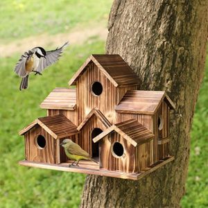 NICHOIR - NID Maison d'oiseau en bois à 6 trous, décoration de cour arrière, cadeau pour amis, famille, voisins