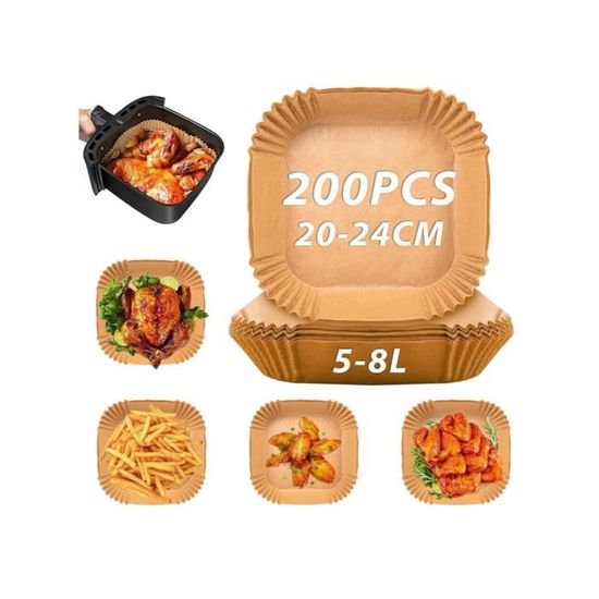 Hisdricus 100 Feuilles Papier Cuisson Air Fryer 23x19cm - Accessoires Friteuse Sans Huile