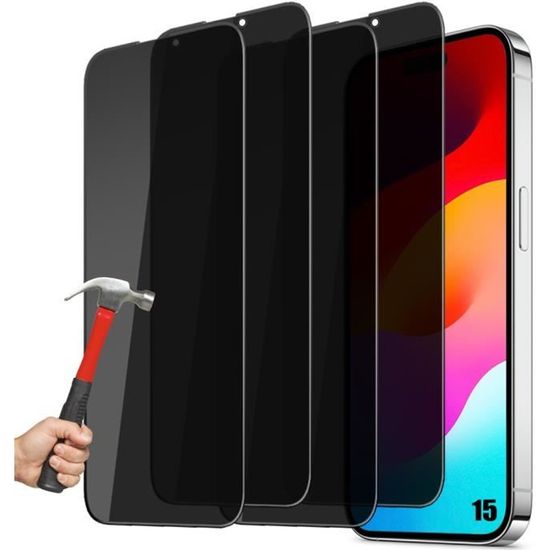 Protection écran Anti-espion JETech Pour IPhone 15 (6,1") - Verre Trempé 4 Voies, Lot De 2, Installation Facile