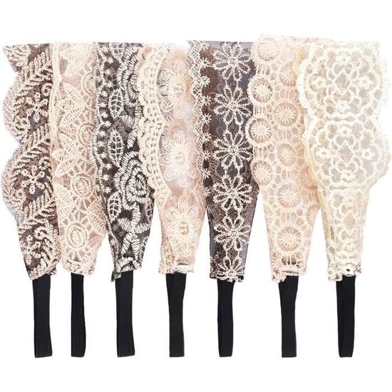 IMIKEYA Bandeau Large En Dentelle De Fleur Perlée Ajourée Serrage-Tête Élastique Bleu Marine