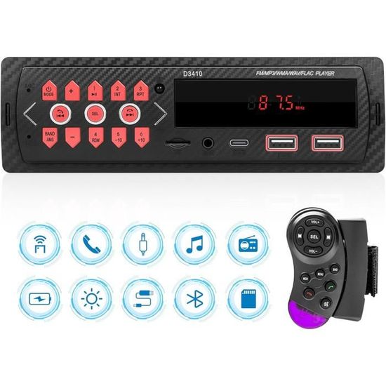 Autoradio 1 Din Bluetooth 5.0 Avec USB, TF, AUX, RCA – Récepteur Stéréo Voiture, Charge Rapide, FM 18 Stations