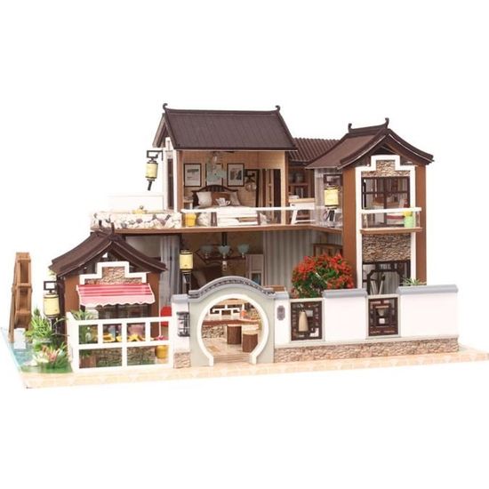 DIY LED Maison de Poupée Dollhouse Miniature Bois Meuble Jouet Créatif style chinois YESMAEFR En Stock