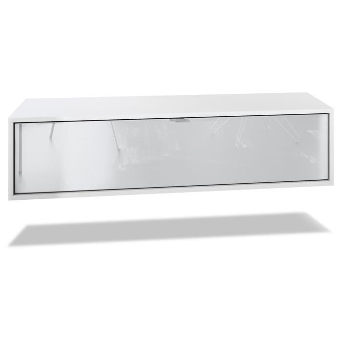 Vladon Meuble TV Lana 120 armoire murale lowboard 120 x 29 x 37 cm caisson en Noir mat façades en Blanc haute brillance
