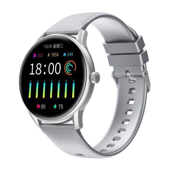 Montre Connectée de Femme Homme, Sport Montre étanche IP68,Bracelet Avec Moniteur de Sommeil Rappel Météo Contrôle de Musique,Argent