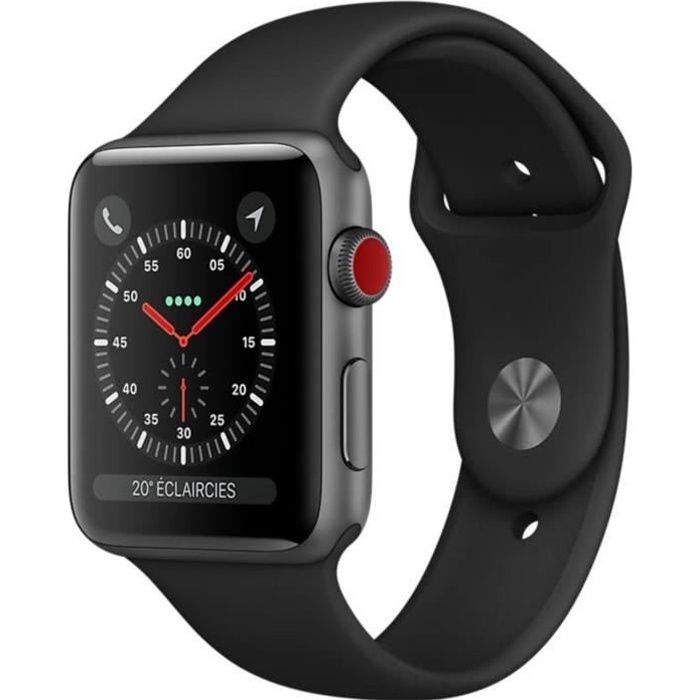 Apple Watch Series 3 Gps + Cellular - Boîtier 38 Mm Gris Sidéral Aluminium - Bracelet Sport Noir