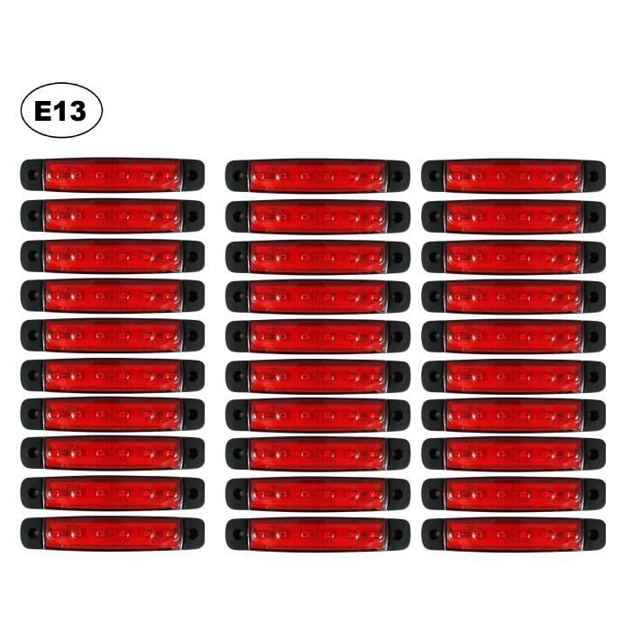 30 x 24V Rouge 6 Led Feux De Gabarit Camion Camper Chassis Remorques Rouge