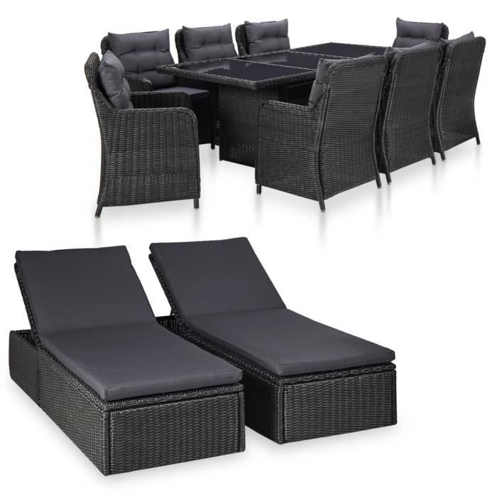 BEL Mobilier à dîner d'extérieur 11 pcs Résine tressée Noir